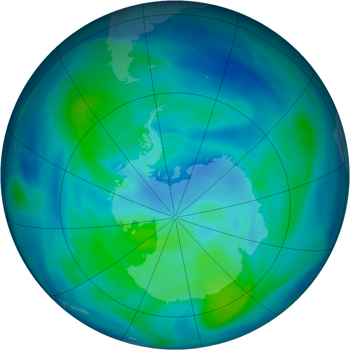 Antarctic ozone map for 15 March 2006